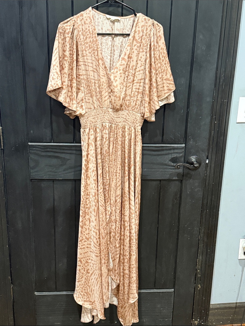 Asymmetrical Peach Animal-Print Maxi Dress